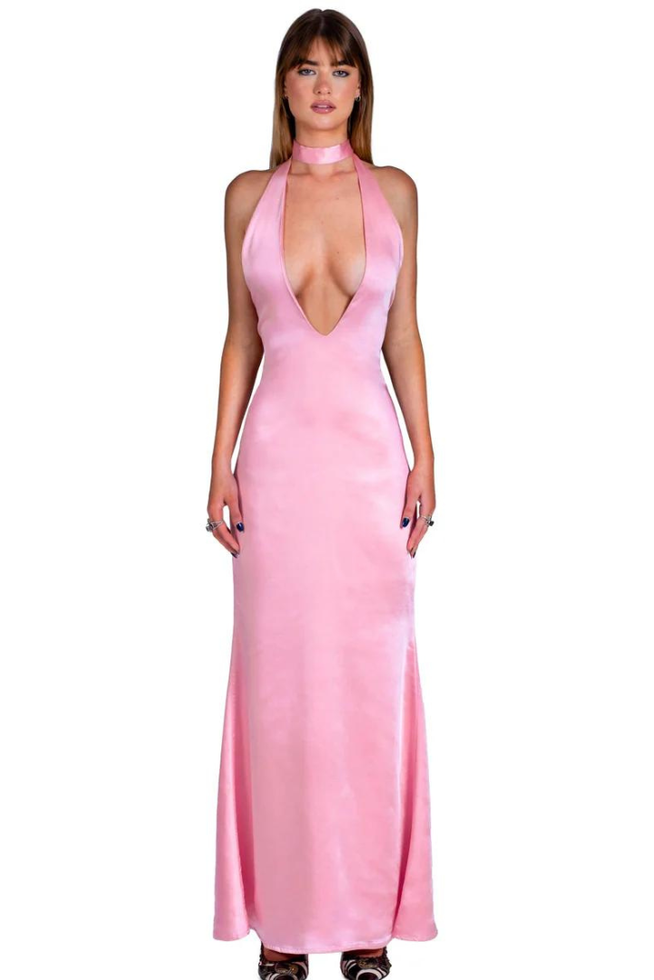 Faelira - Satin Tie-Neck Maxi Dress