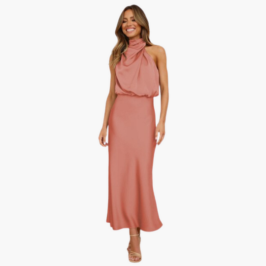 Chic Halter Neck Dress for Women - Elegant Evening Look