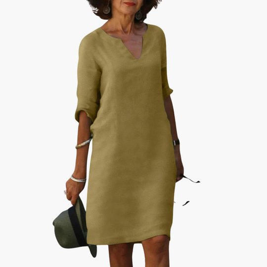 V-neck 3/4 Sleeve Mini Dress for Women - Casual Summer Style
