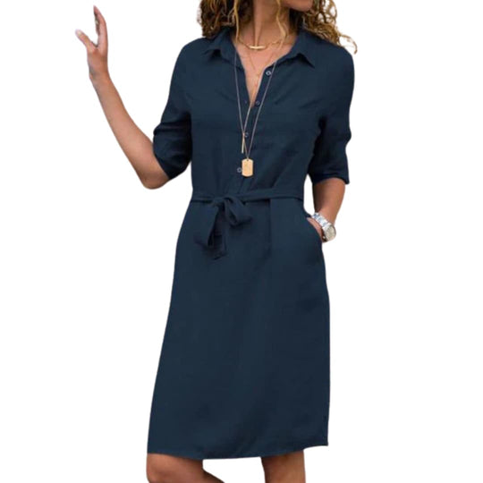 Classic Belted Shirt Dress - Midi Fit for Women’s Everyday Style
