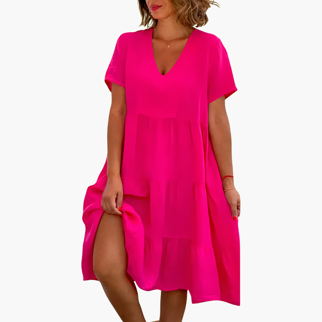 Relaxed Fit V-neck Dress for Women - Casual & Flowing Style