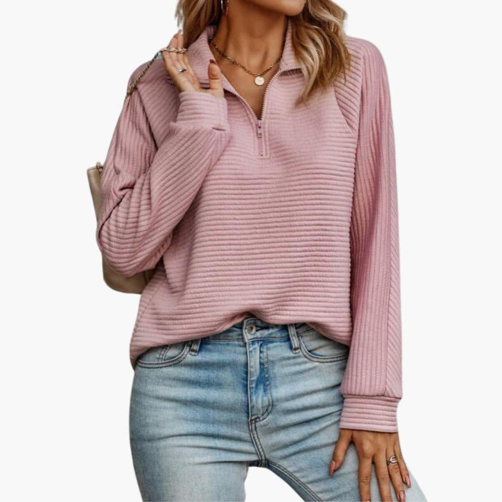Ribbed Knit Quarter-Zip Pullover – Women's Casual Jumper