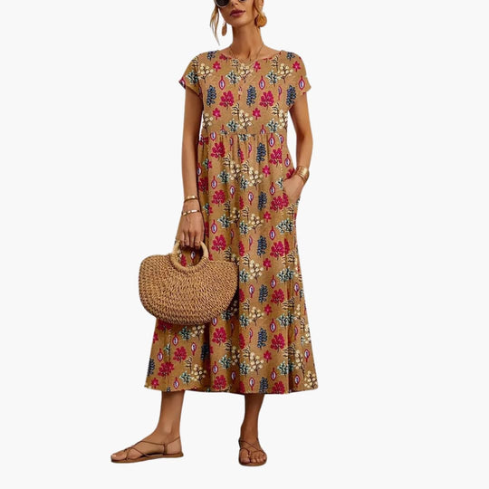 Boho Midi Dress - Relaxed Fit Lightweight Summer Dress for Women