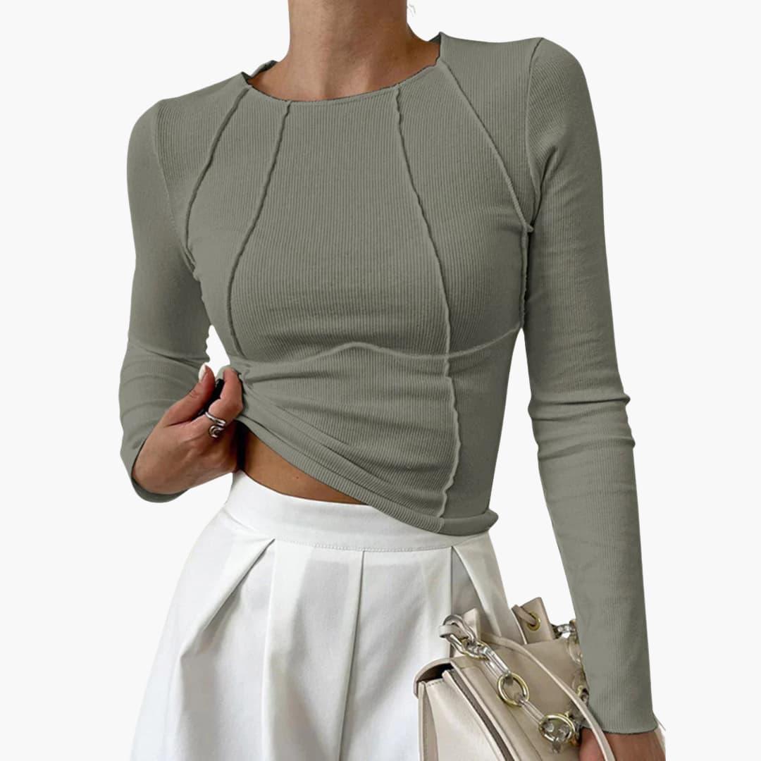 Long Sleeve Fitted Top - Slim Fit Crew Neck for Women