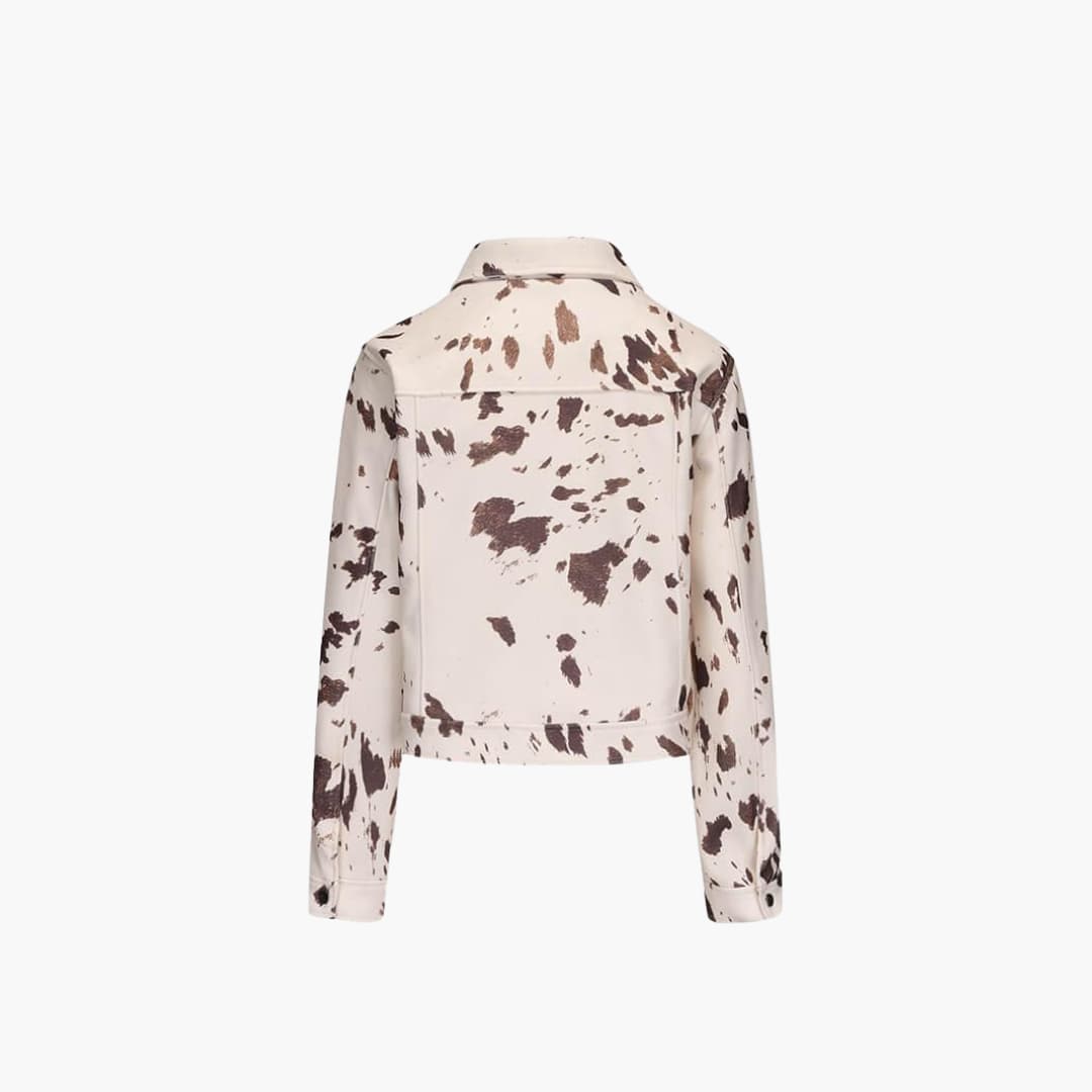 Cow Print Denim Jacket – Women's Western Button-Up Coat