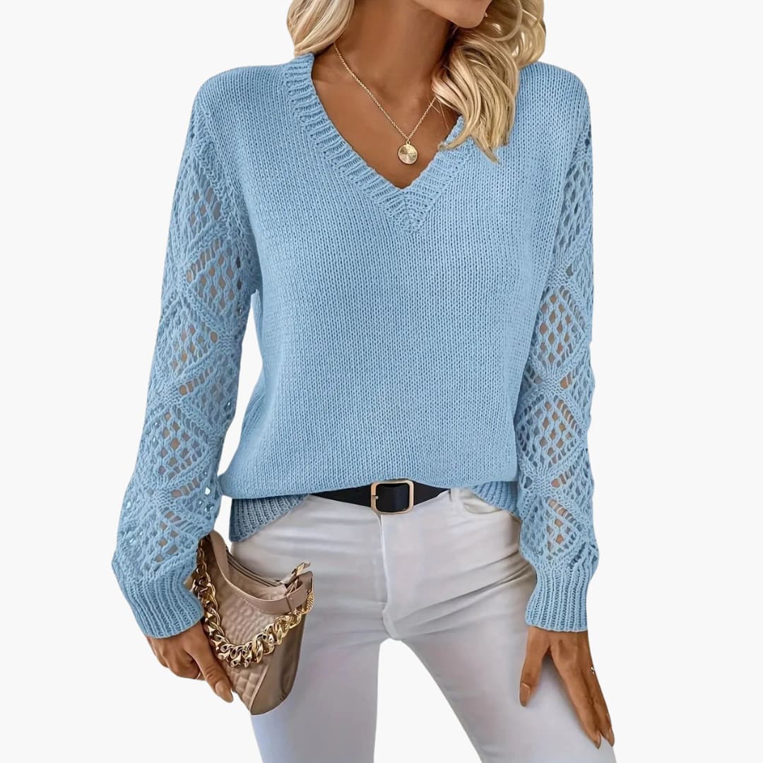 Jade | Stylish V-Neck Sweater With Handmade Details