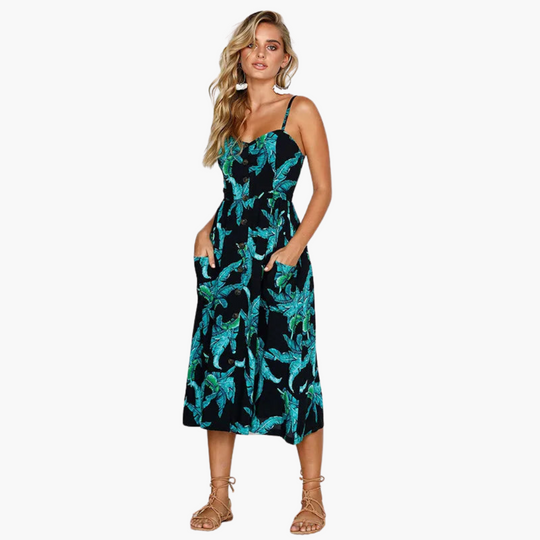 Printed Beach Midi Dress - Women's Sexy Summer Holiday Wear