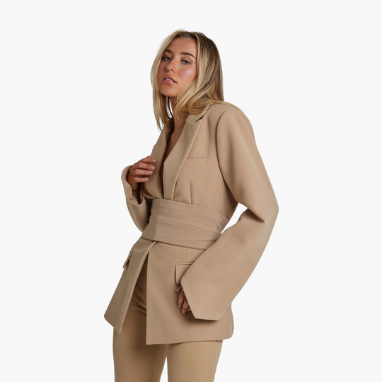 Blazer with Belt for Women - Stylish Tailored Design - IsabellaMae