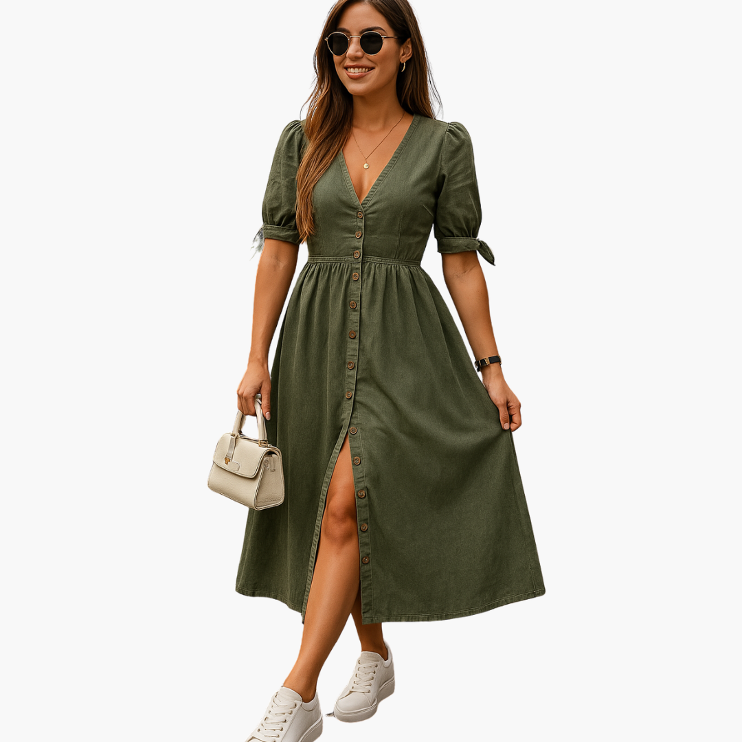 Button-Front Midi Dress for Women - with Casual Summer Style