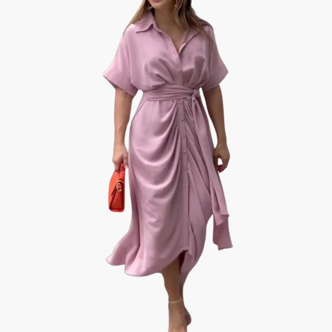Floral Midi Shirt Dress for Women - Button-Front & Belted