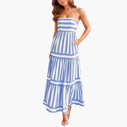 Maxi Dress - Women’s Striped Tiered Sundress for Summer Days