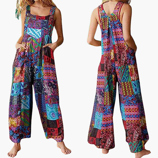 Airy summer jumpsuit - stylish design for women with patchwork
