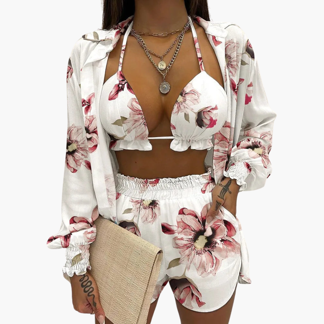 Three-Piece Beach Set - Women's Pastel Summer Co-Ord Outfit