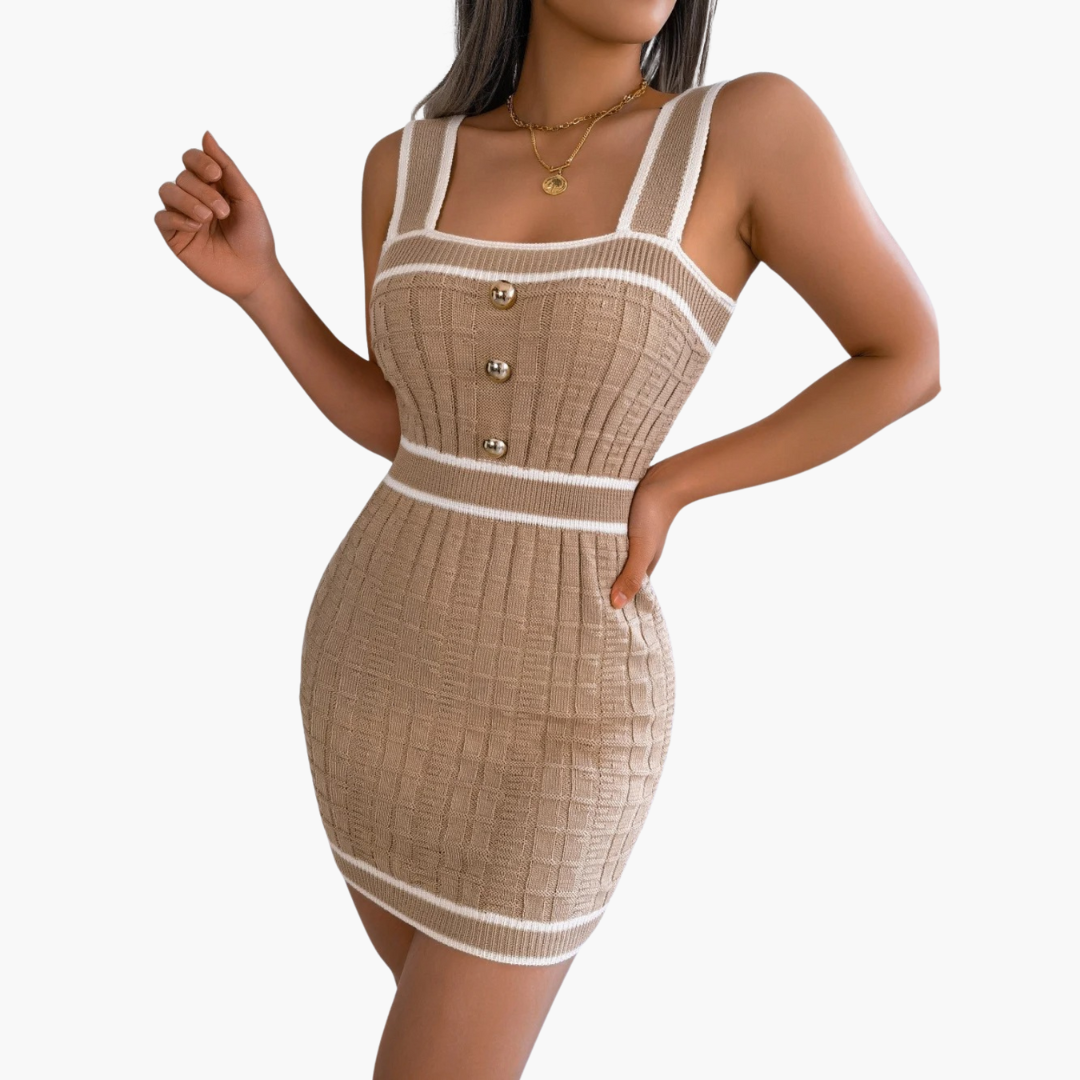 Checkered Bodycon Dress - Women's Sleeveless Square Neck