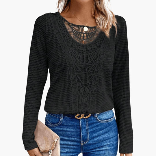 Lace Crochet Long Sleeve Top for Women - Elegant & Chic
