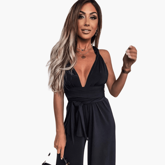 V-Neck Jumpsuit – Women's Elegant Wide-Leg One-Piece