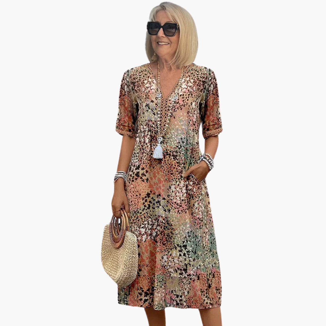 Floral Midi Dress for Women - V-neck, Comfortable & Stylish
