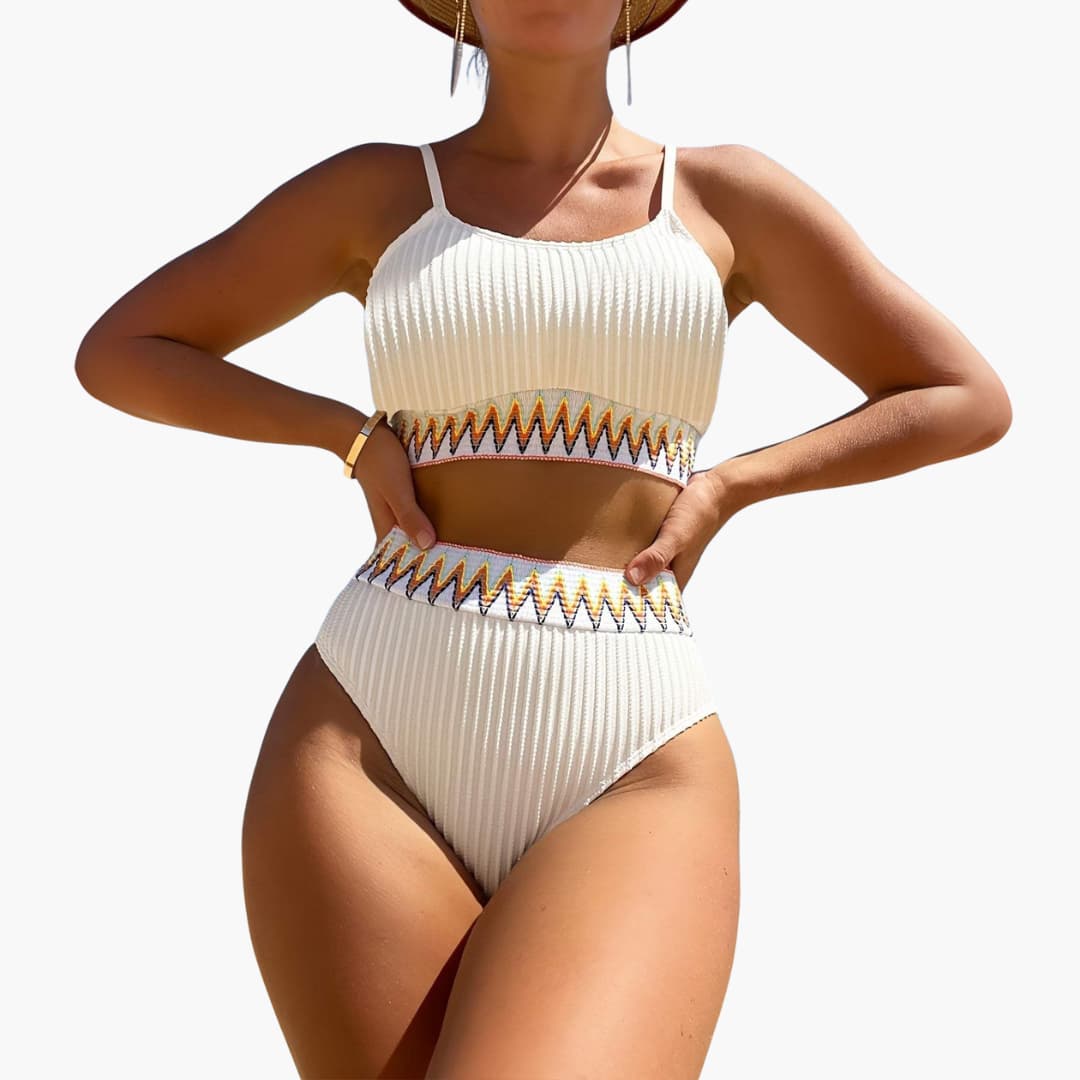 Women’s ribbed push-up bikini set with high-waisted bottom