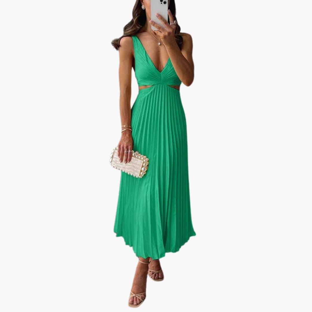 Pleated Neckline Dress for Women - Elegant Midi Style