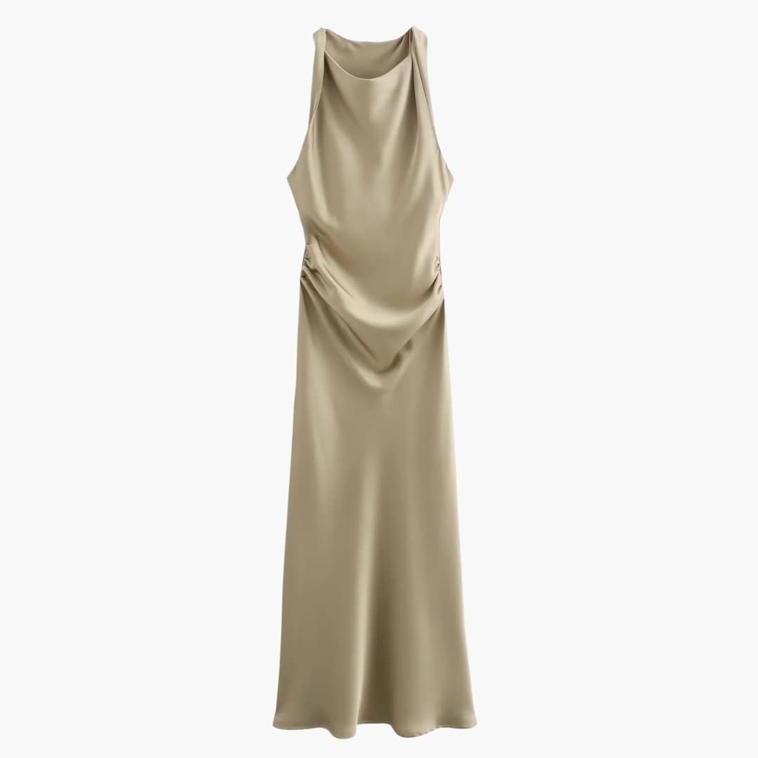 Cowl Neck Midi Dress for Women - Ruched Waist Party Style