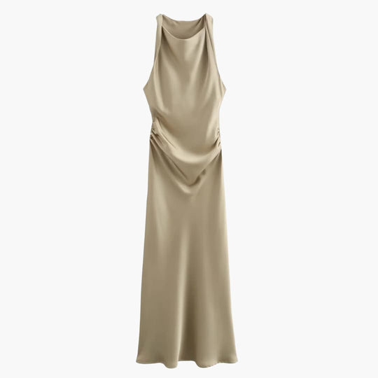 Cowl Neck Midi Dress for Women - Ruched Waist Party Style