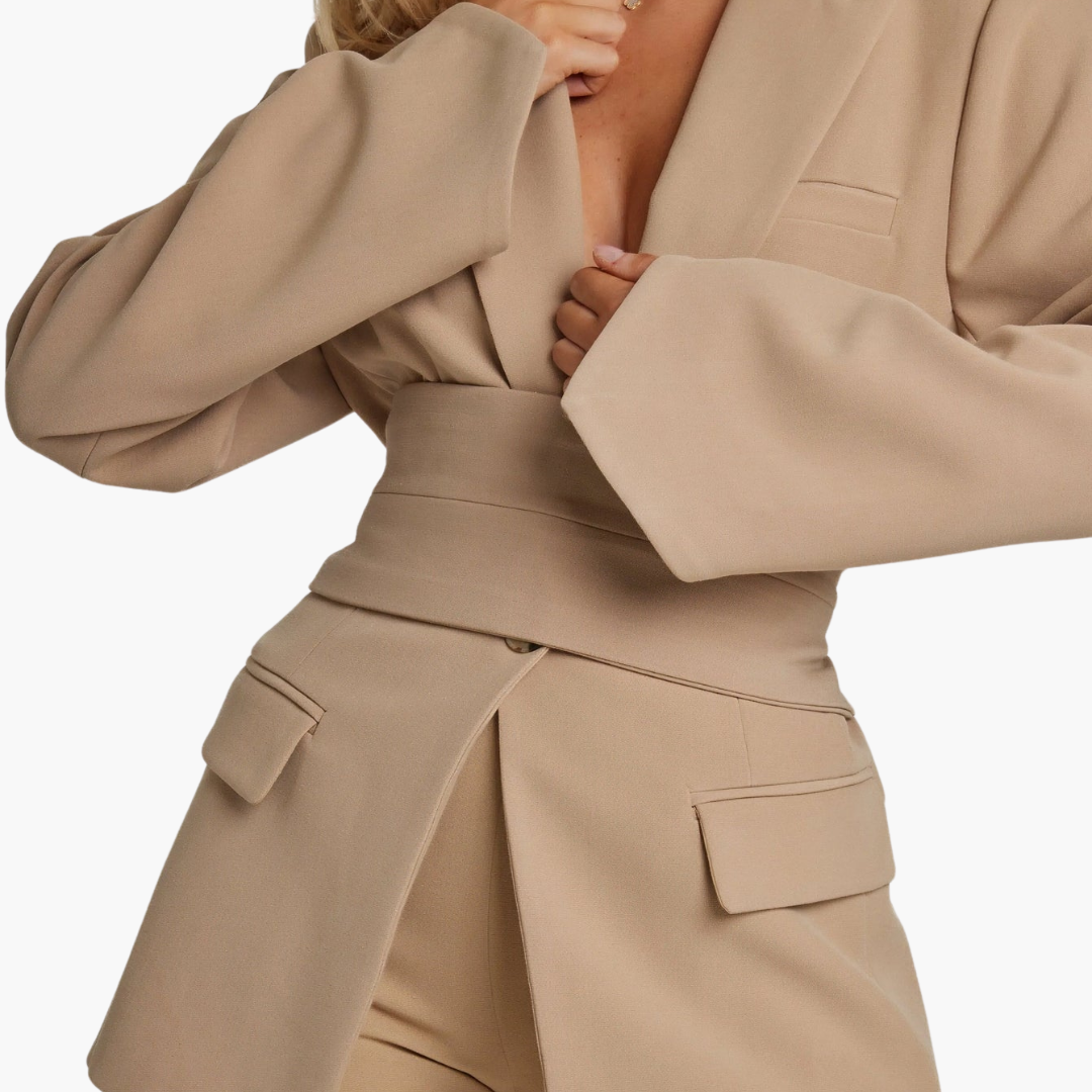 Blazer with Belt for Women - Stylish Tailored Design - IsabellaMae