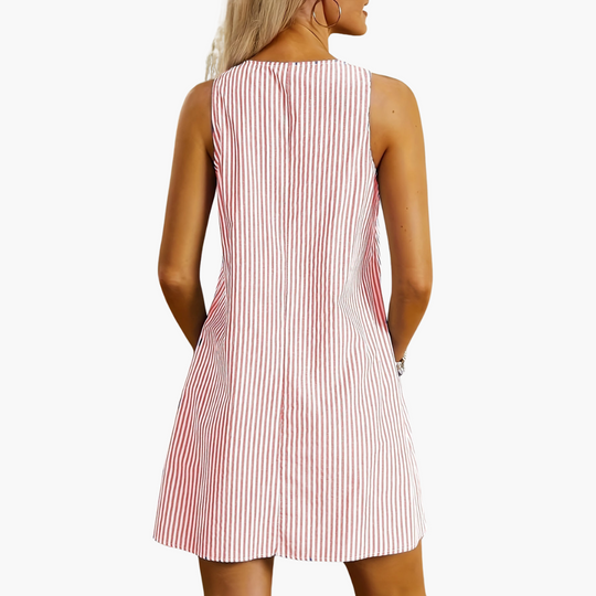 Striped Sleeveless Dress for Women - Casual Mini with Pockets