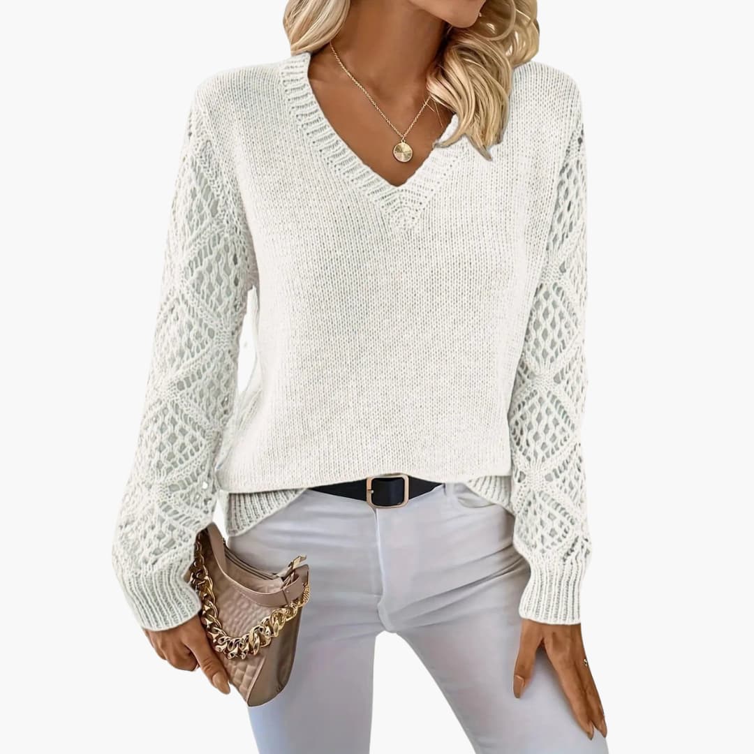 Jade | Stylish V-Neck Sweater With Handmade Details