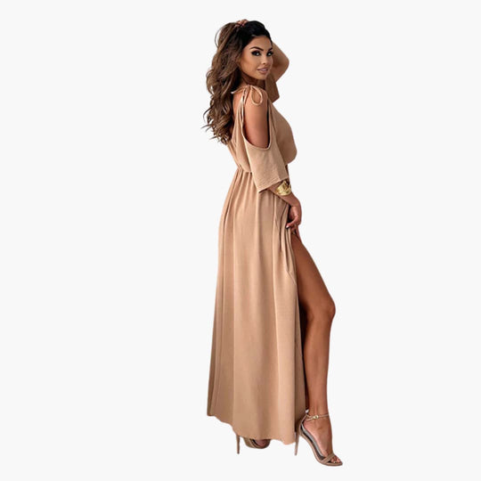 V-Neck Maxi Dress for Women with Side Slit - Elegant Look
