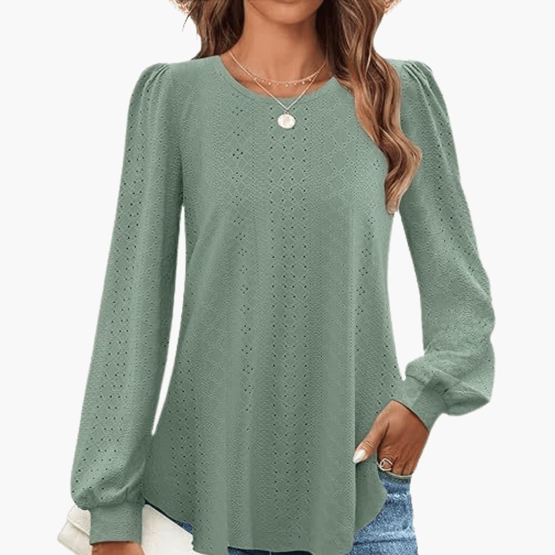 Casual Lantern Top for Women - Loose Fit, Elegant Sleeves - IsabellaMae