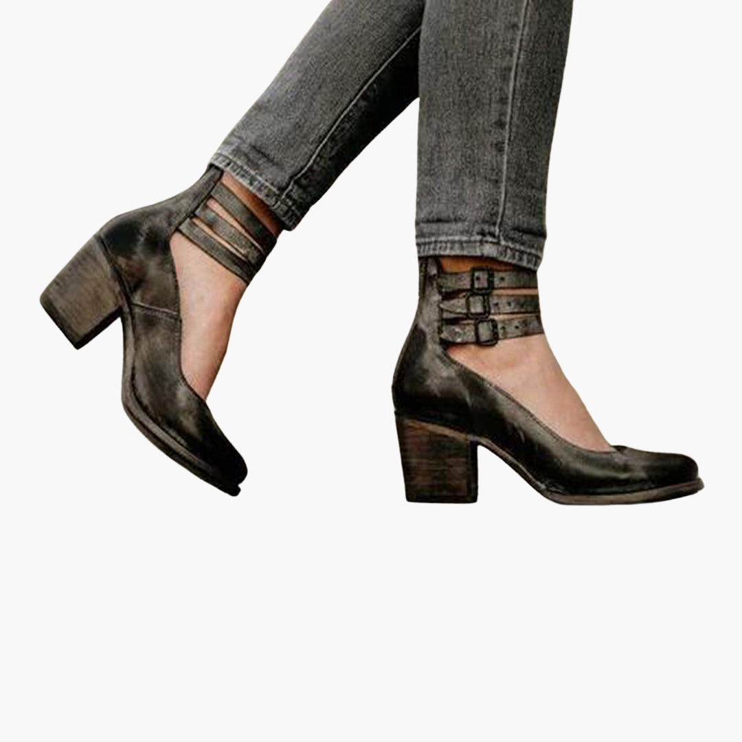 Stylish Women’s Ankle Boots - Chunky Heels with Buckles