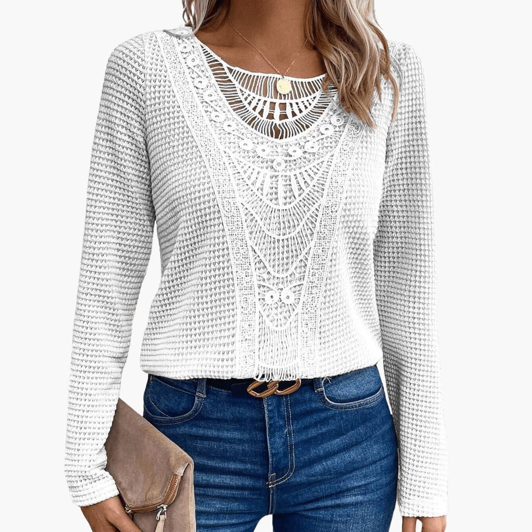 Lace Crochet Long Sleeve Top for Women - Elegant & Chic