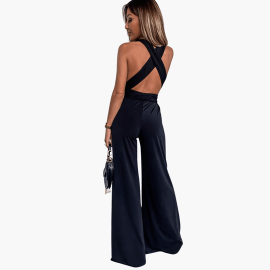 V-Neck Jumpsuit – Women's Elegant Wide-Leg One-Piece