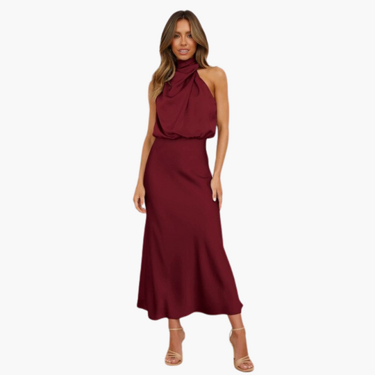 Chic Halter Neck Dress for Women - Elegant Evening Look