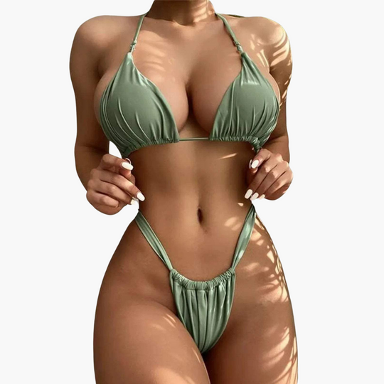 Micro String Bikini - Women’s Triangle Ruched Summer Set