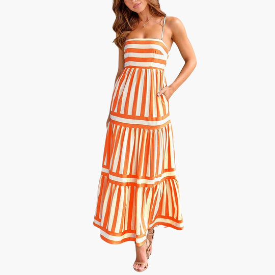 Maxi Dress - Women’s Striped Tiered Sundress for Summer Days
