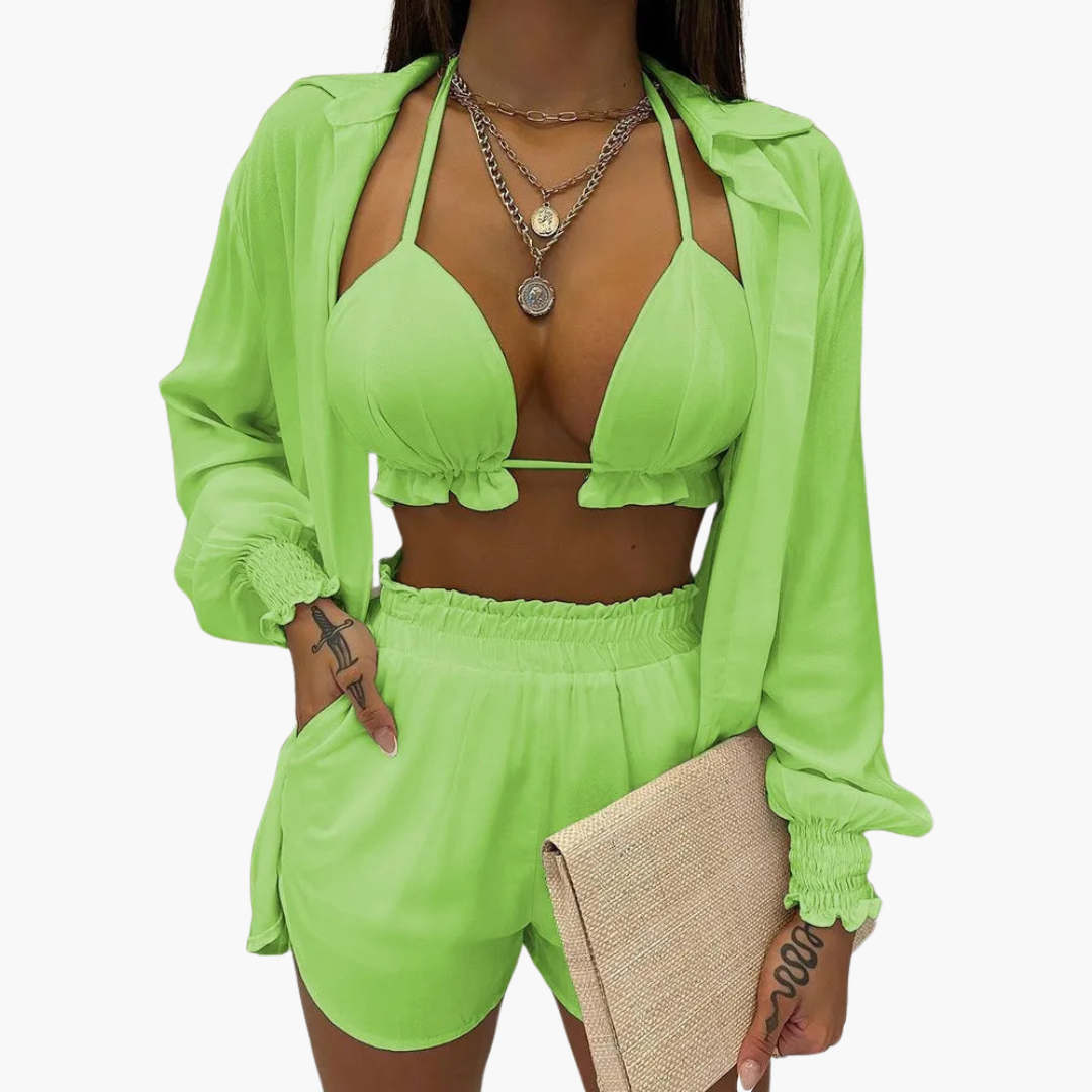 Three-Piece Beach Set - Women's Pastel Summer Co-Ord Outfit