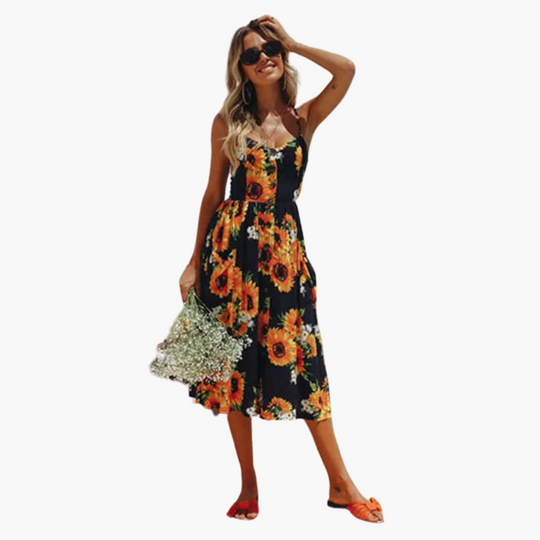 Printed Beach Midi Dress - Women's Sexy Summer Holiday Wear