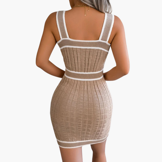 Checkered Bodycon Dress - Women's Sleeveless Square Neck