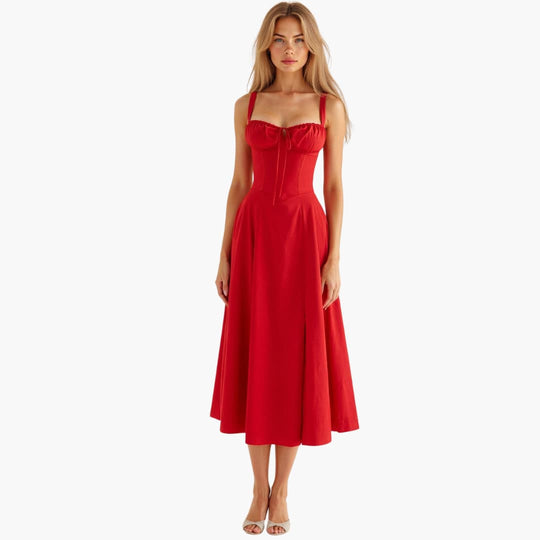 Waist Tie Midi Dress for Women - Elegant and Flattering Fit