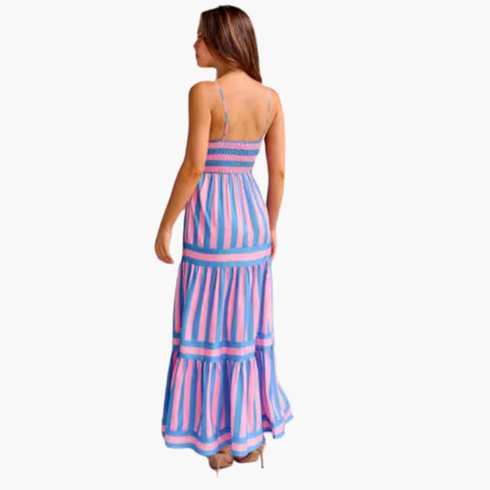 Maxi Dress - Women’s Striped Tiered Sundress for Summer Days