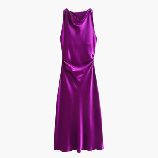 Cowl Neck Midi Dress for Women - Ruched Waist Party Style