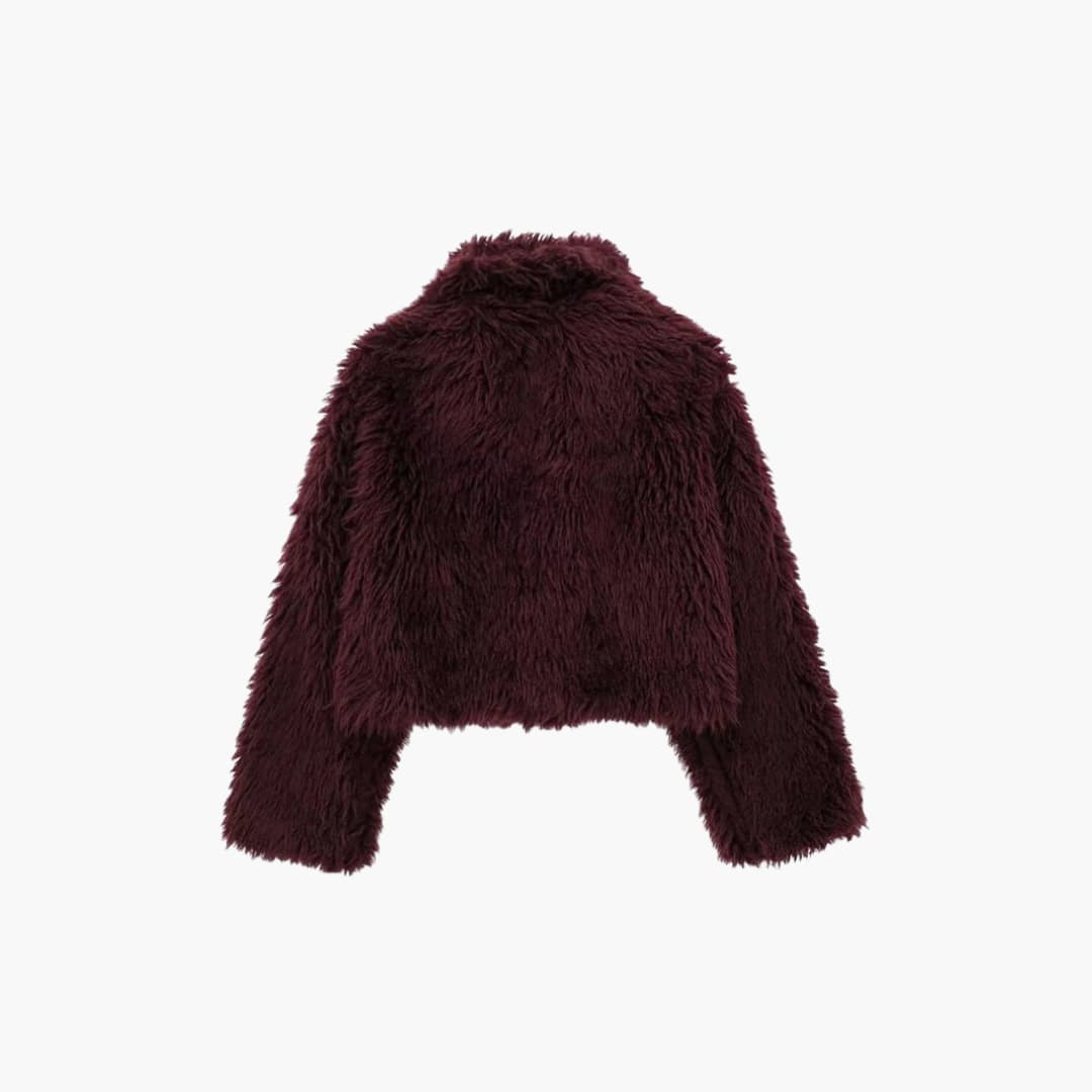 Cropped Fur Jacket - Women's Fluffy Winter Coat with Lapel