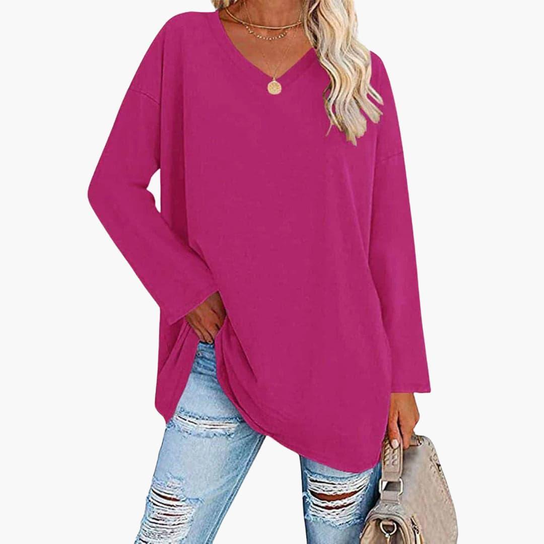 Elegant Loose Long Sleeve Blouse - V-Neck Top for Women
