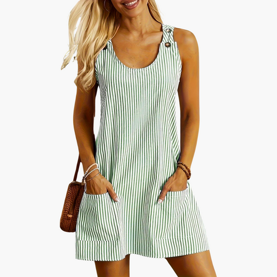 Striped Sleeveless Dress for Women - Casual Mini with Pockets
