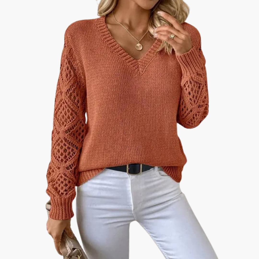 Jade | Stylish V-Neck Sweater With Handmade Details