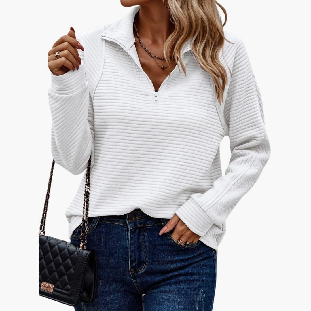 Ribbed Knit Quarter-Zip Pullover – Women's Casual Jumper