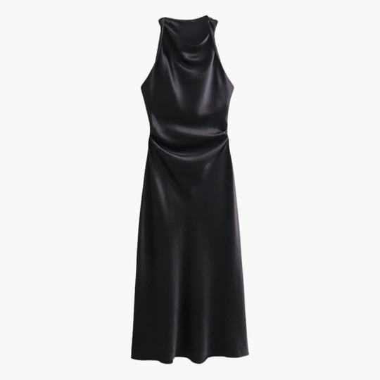 Cowl Neck Midi Dress for Women - Ruched Waist Party Style