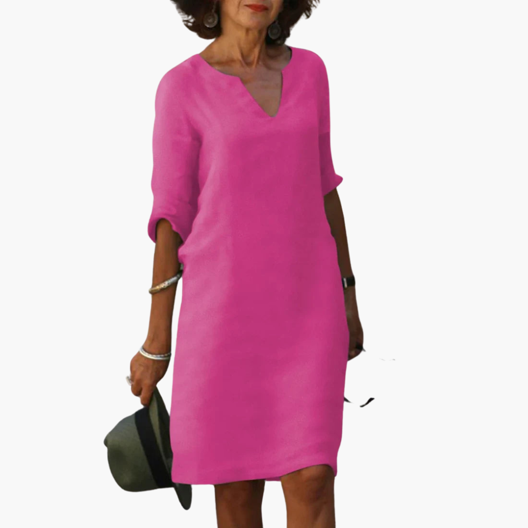 V-neck 3/4 Sleeve Mini Dress for Women - Casual Summer Style