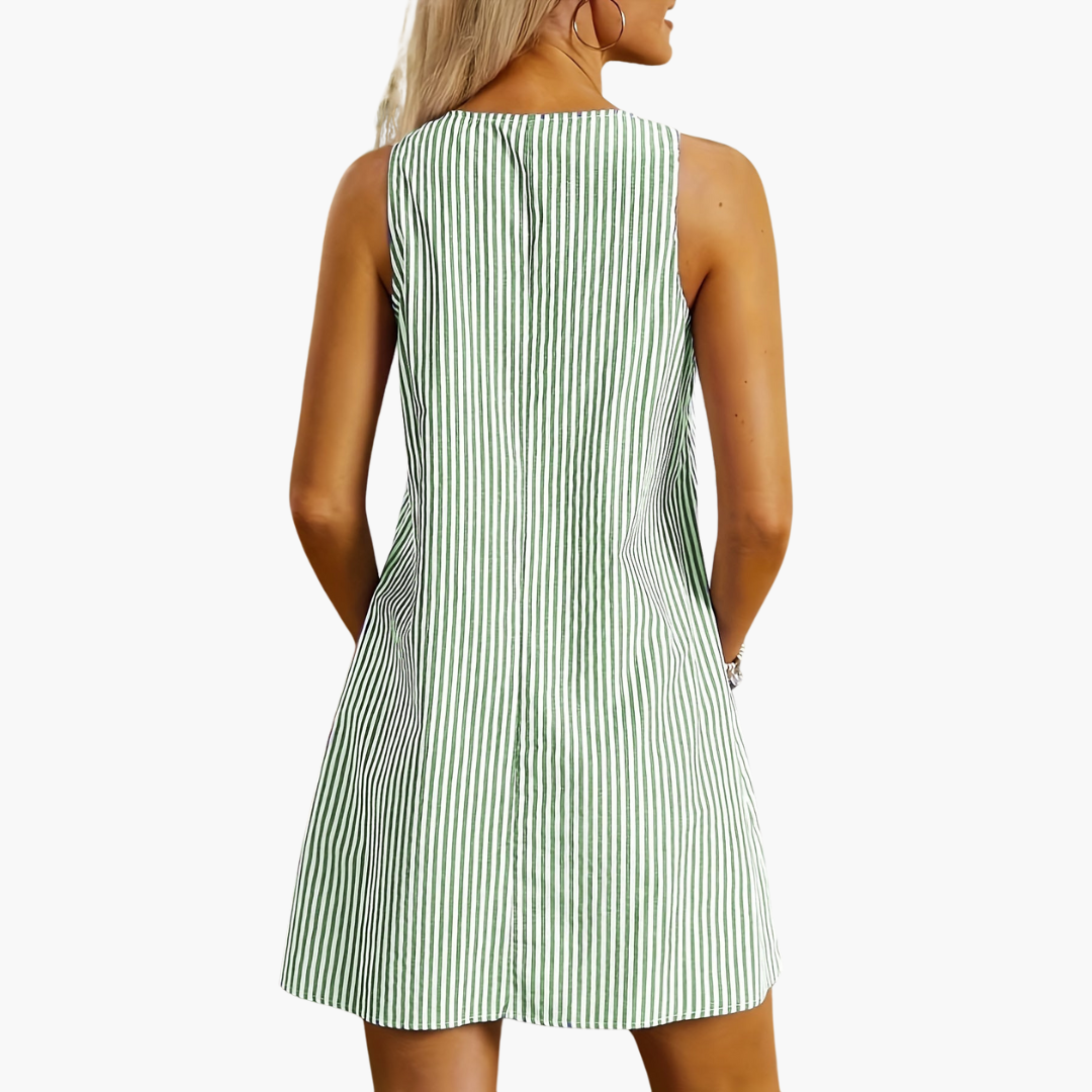Striped Sleeveless Dress for Women - Casual Mini with Pockets